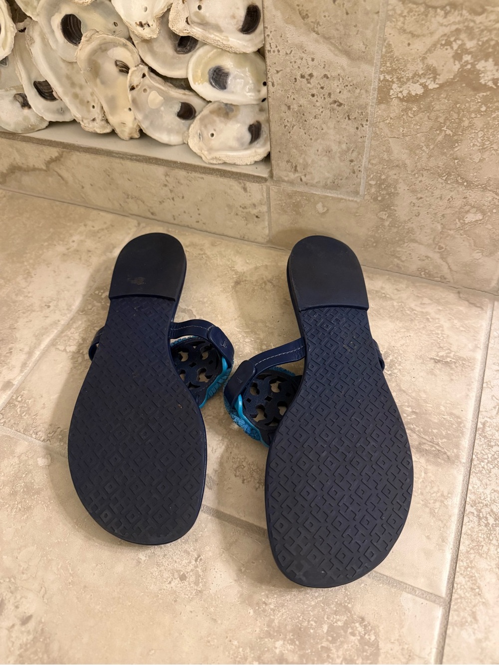 Tory Burch Blue Teal Logo Miller Sandals - Picture 3 of 6